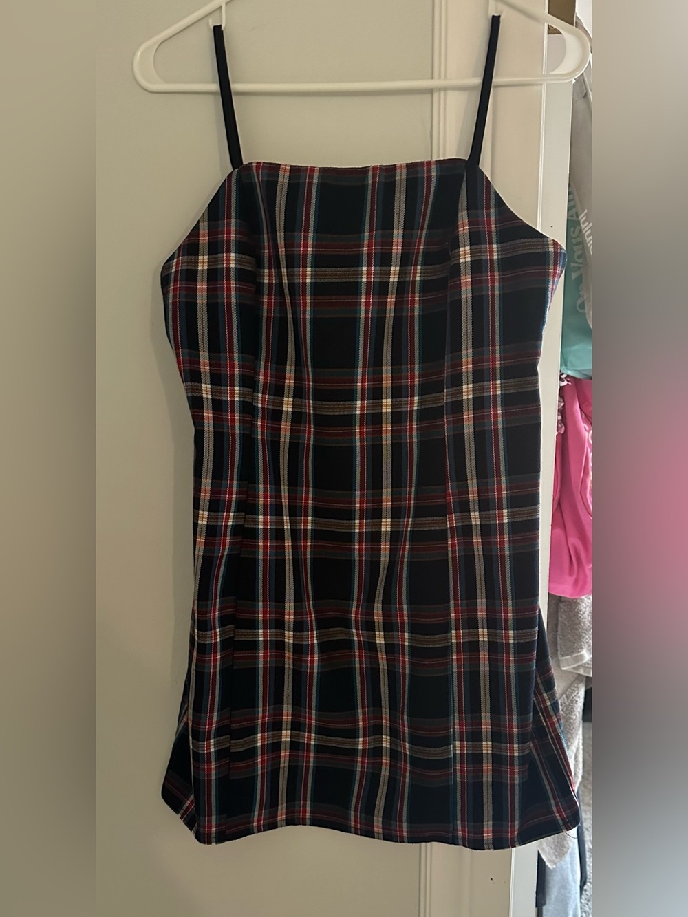 Urban Outfitters Navy Blue Plaid Slip Dress - Picture 1 of 3